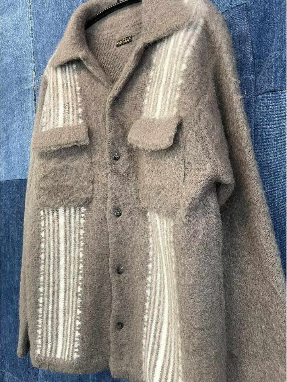 Kapital mohair blend camp collar cardigan sweater pockets